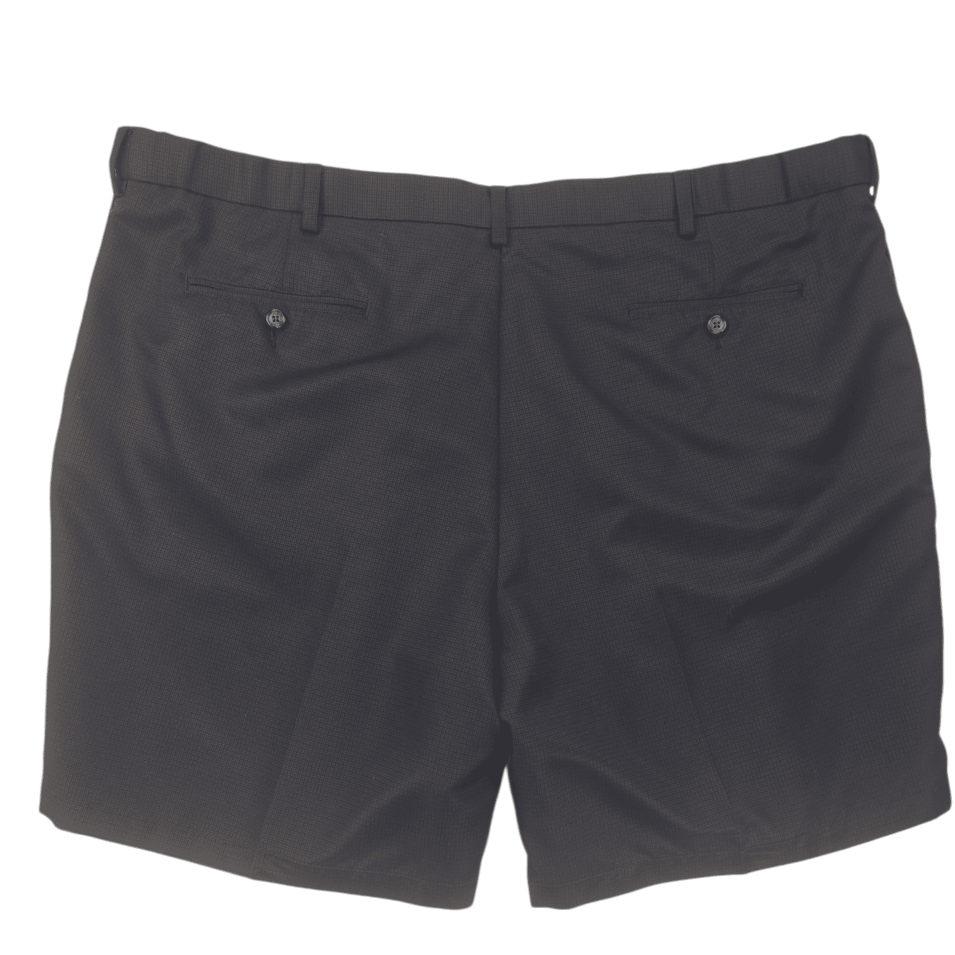 Black shorts with back pockets and button details.
