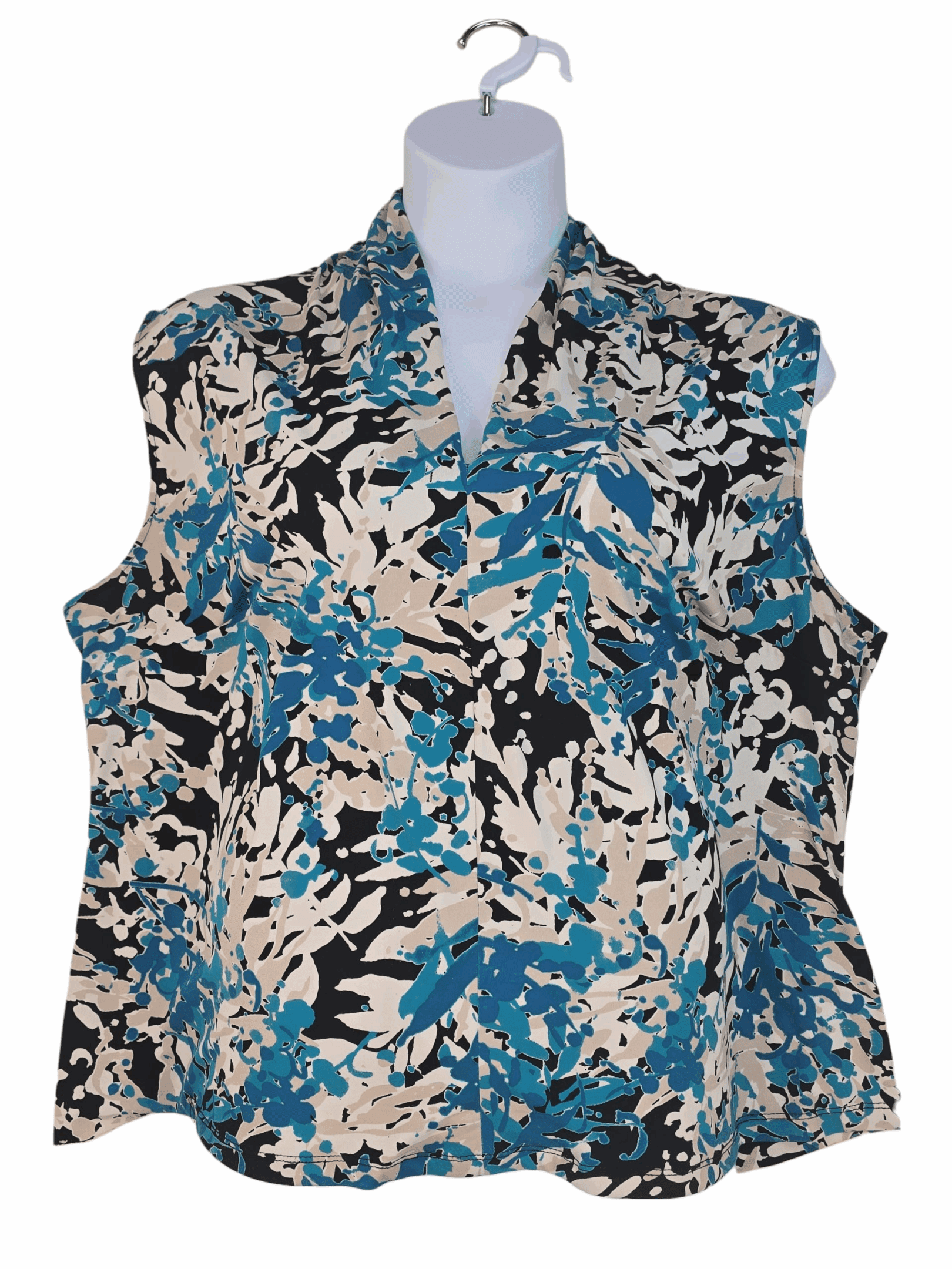 Jones Studio Separates leaf print pullover V-neck sleeveless top women’s plus size 24W – front view