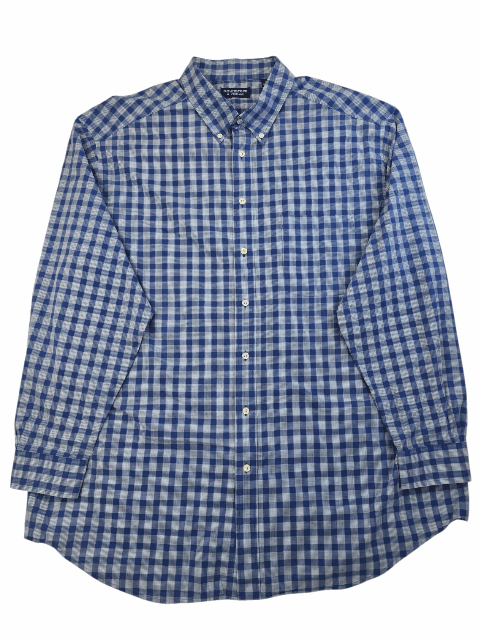 Roundtree & Yorke blue checked long sleeve shirt men’s big & tall size 3XT – front view