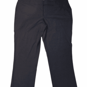 Black formal trousers with a straight fit and belt loops.