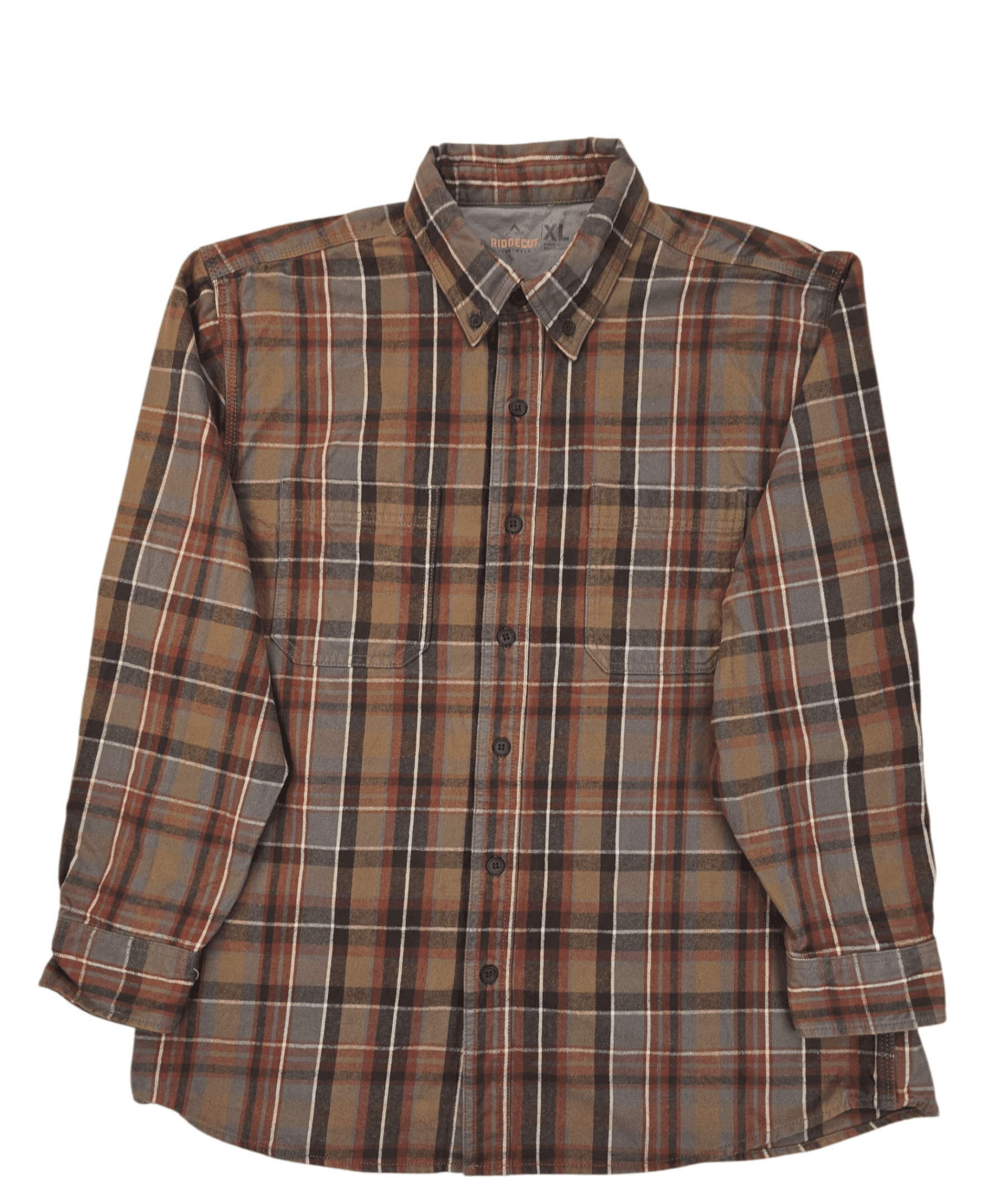 Ridgecut Toughwear green plaid cotton flannel shirt men’s size XL – front view