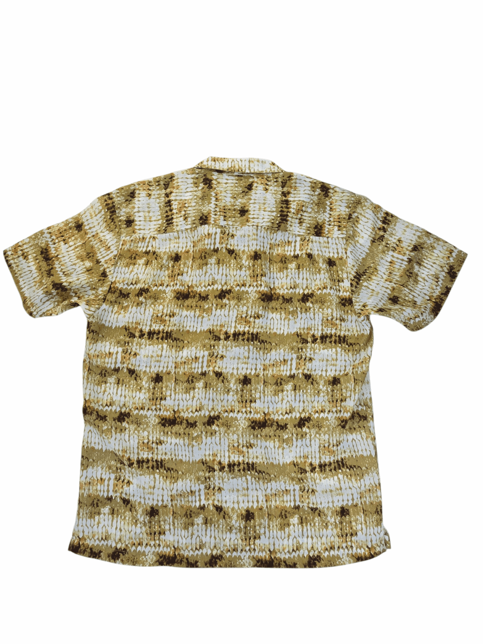 Back view of Silver Silk Casual snake print button-up short sleeve shirt men’s size XL