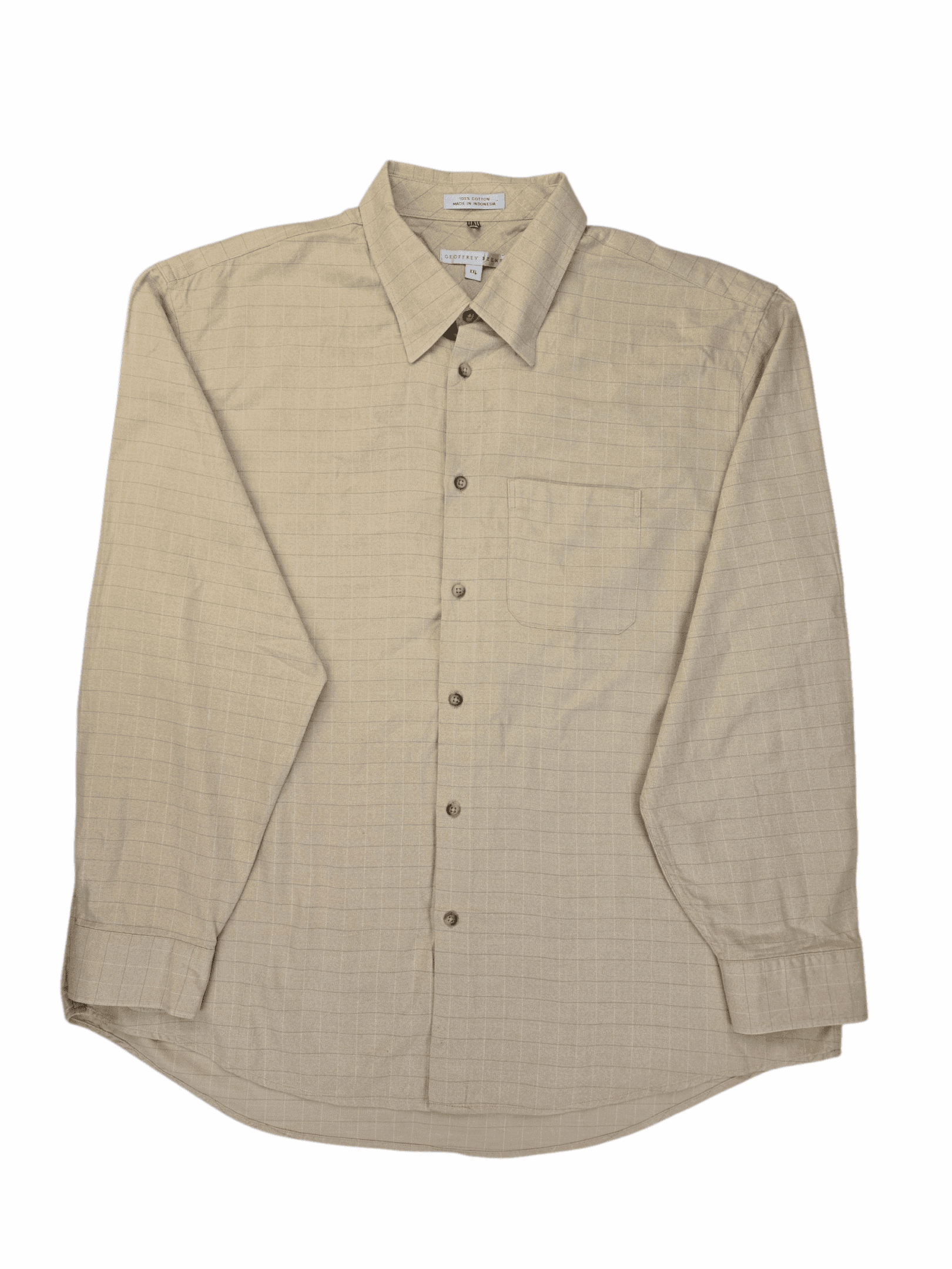 Front view of Geoffrey Beene yellow striped button-up shirt in men’s size XXL showing collar, front placket, and chest pocket.