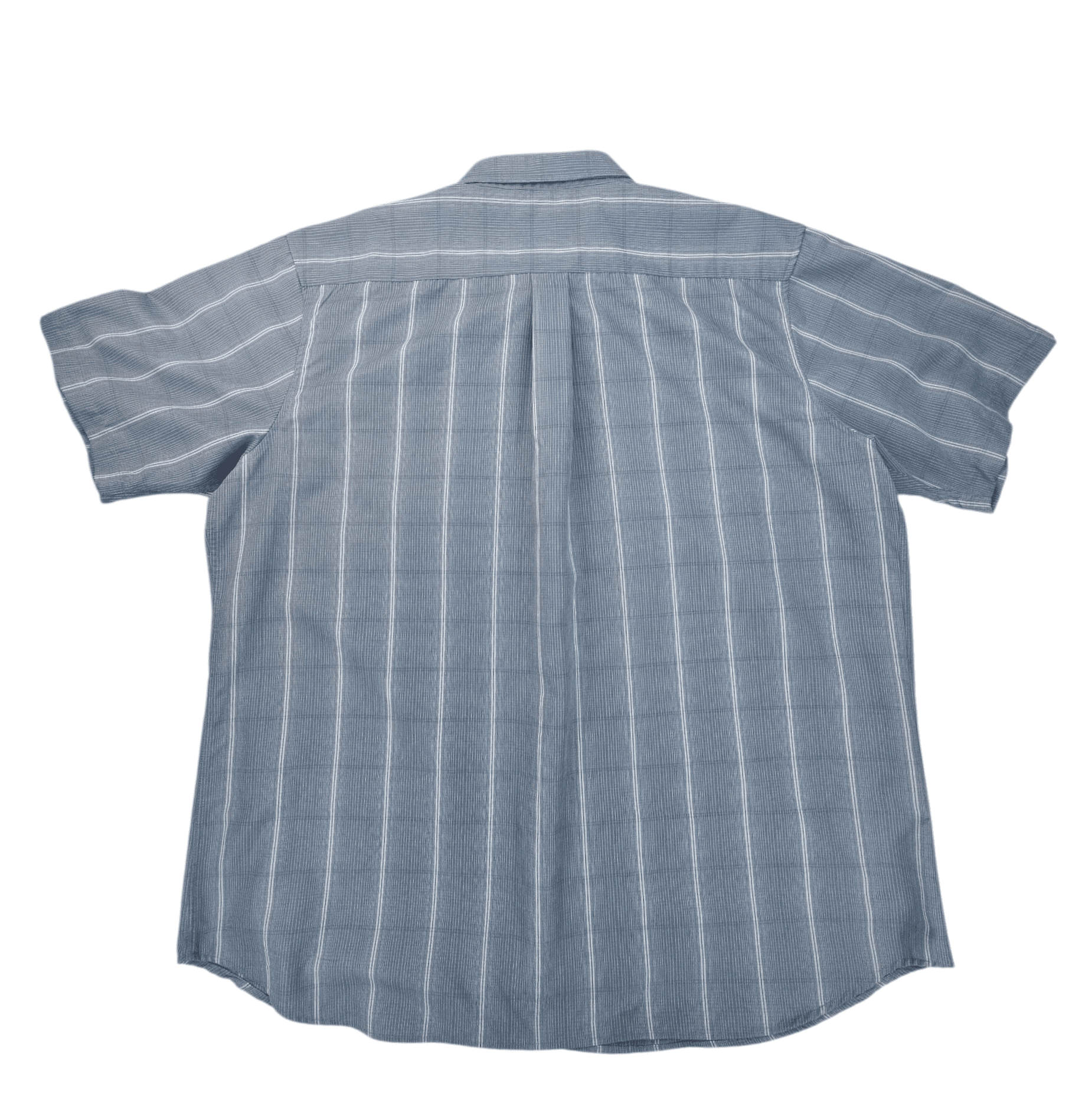 Back view of David Taylor Luxury Microfiber blue and white checked button-up shirt showing full pattern and back yoke.