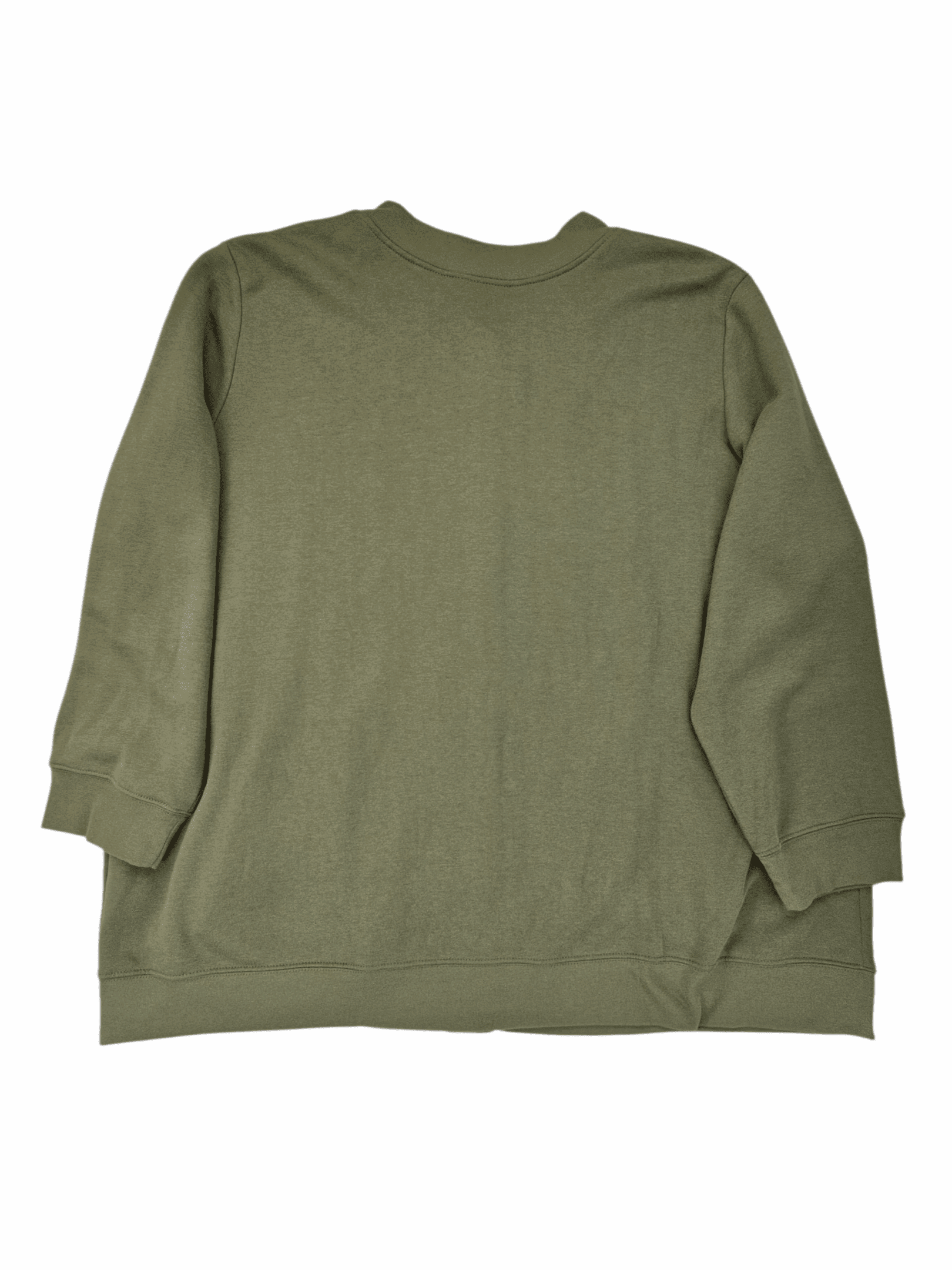 A plain olive green long-sleeve sweatshirt with no visible logos.