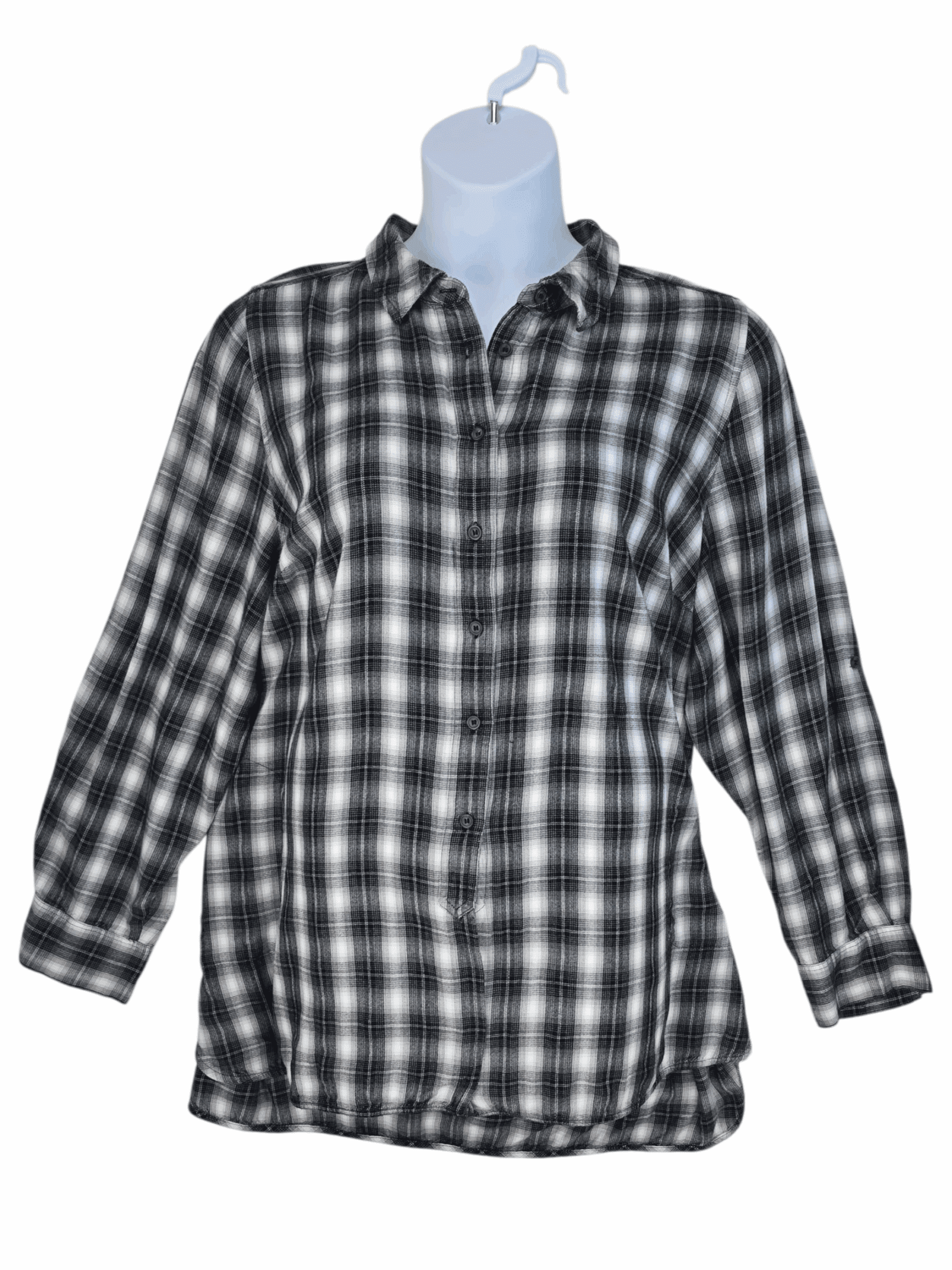 Lane Bryant black, gray, and white plaid flannel shirt women’s plus size 22/24 – front view
