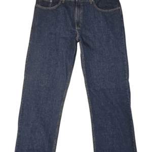 A pair of classic blue denim jeans isolated on white.