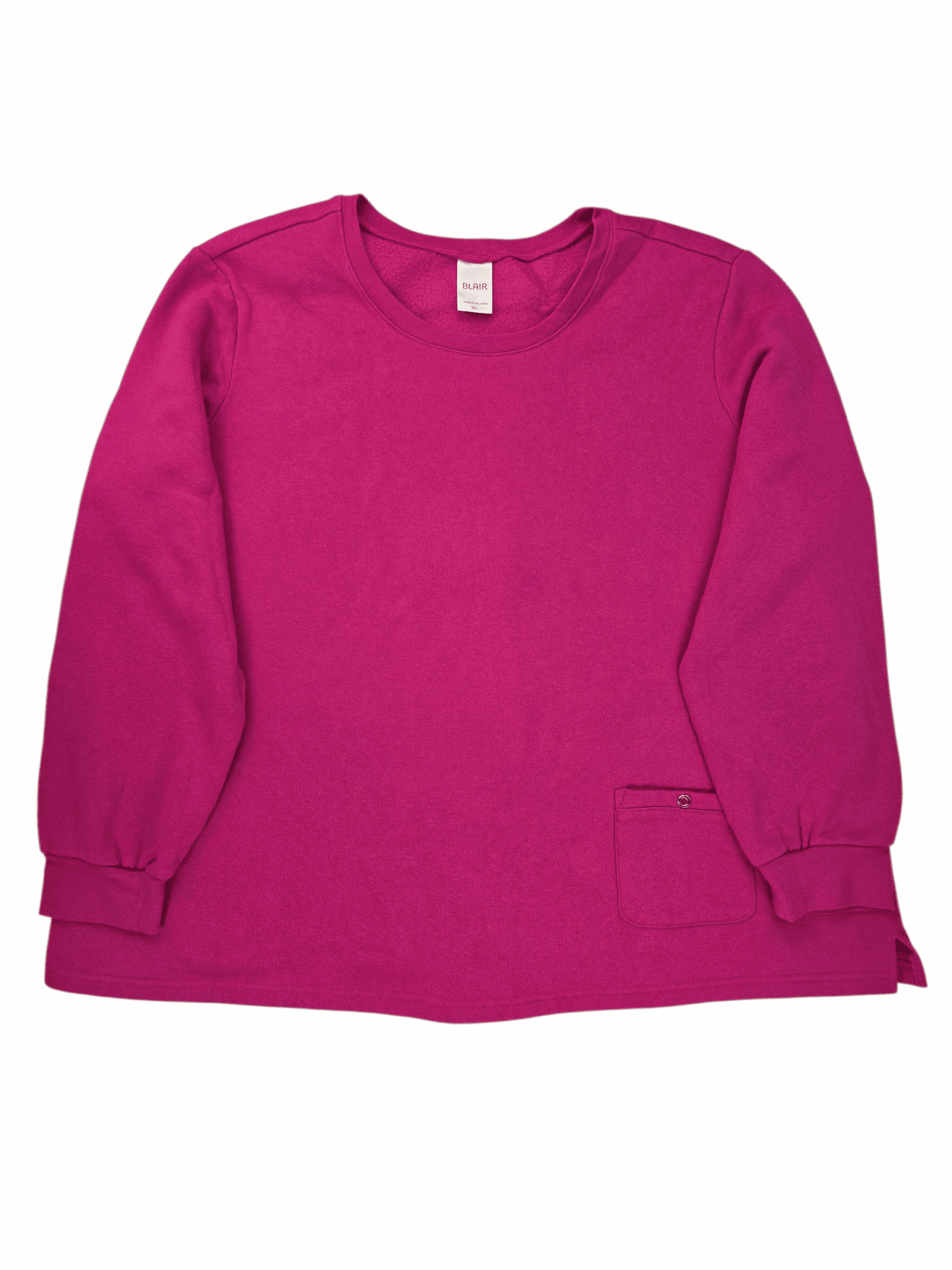 Front view of Blair pink pullover crewneck sweatshirt in women’s size 3XL showing long sleeves and relaxed fit.