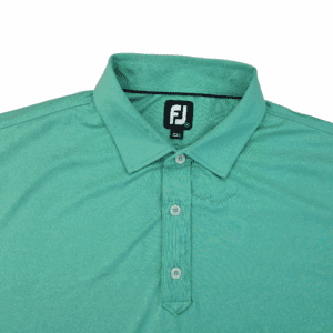 Green polo shirt with buttons and a collar, featuring the FootJoy logo.