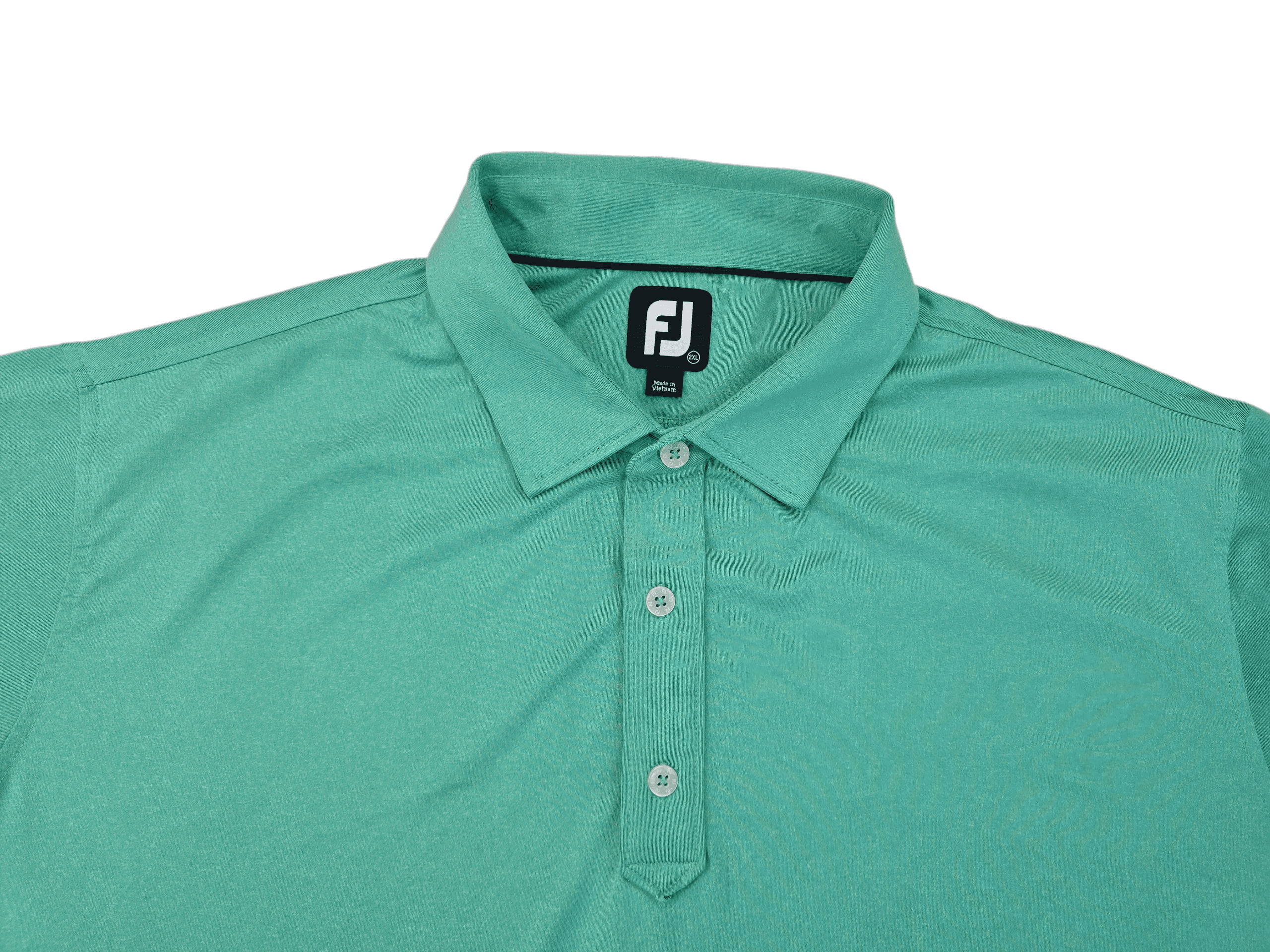 Green polo shirt with buttons and a collar, featuring the FootJoy logo.