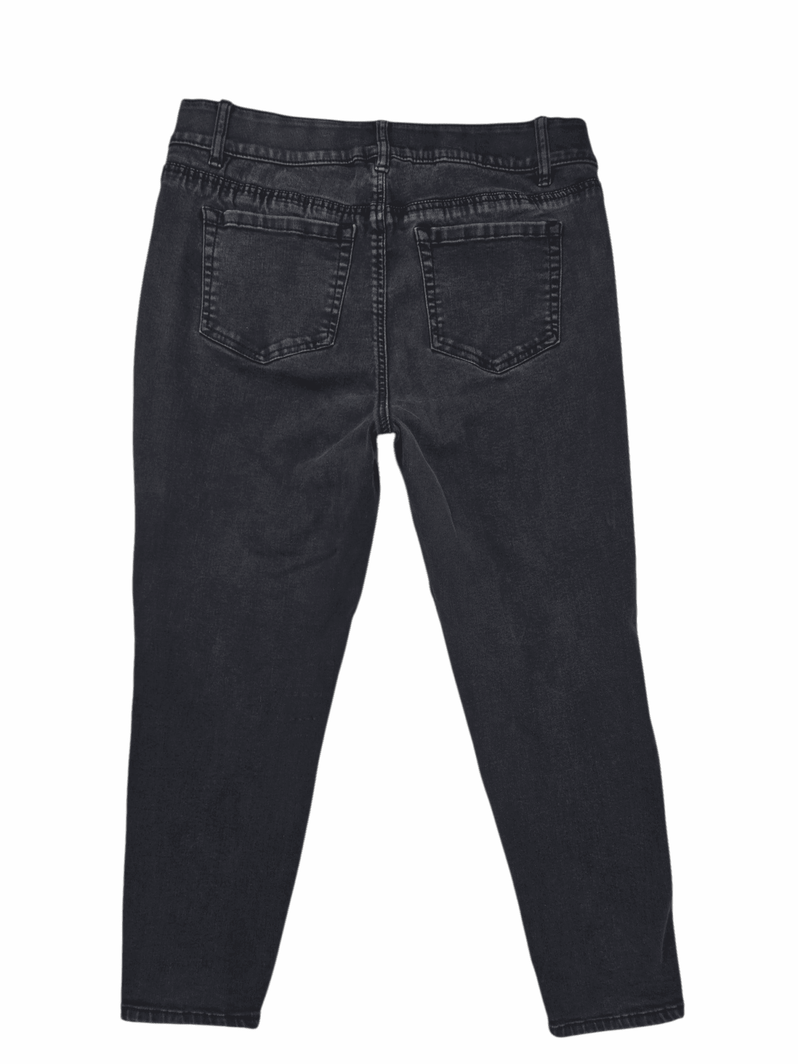 Back view of Lane Bryant black denim ankle pants showing contoured seams and back pockets.