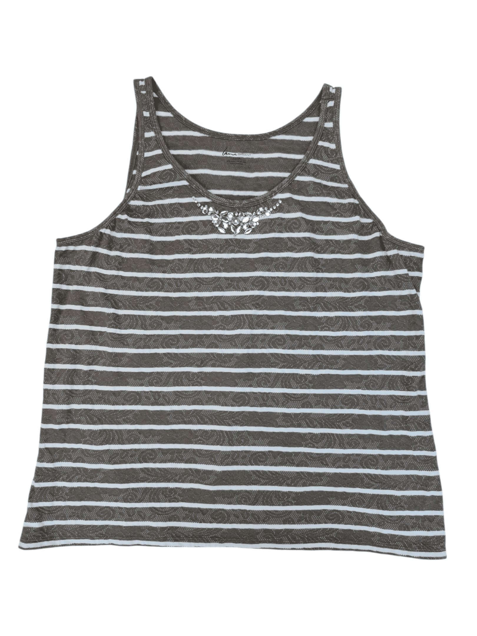 Front view of Lane Bryant green lace-look jeweled pullover tank top women’s plus size 22/24