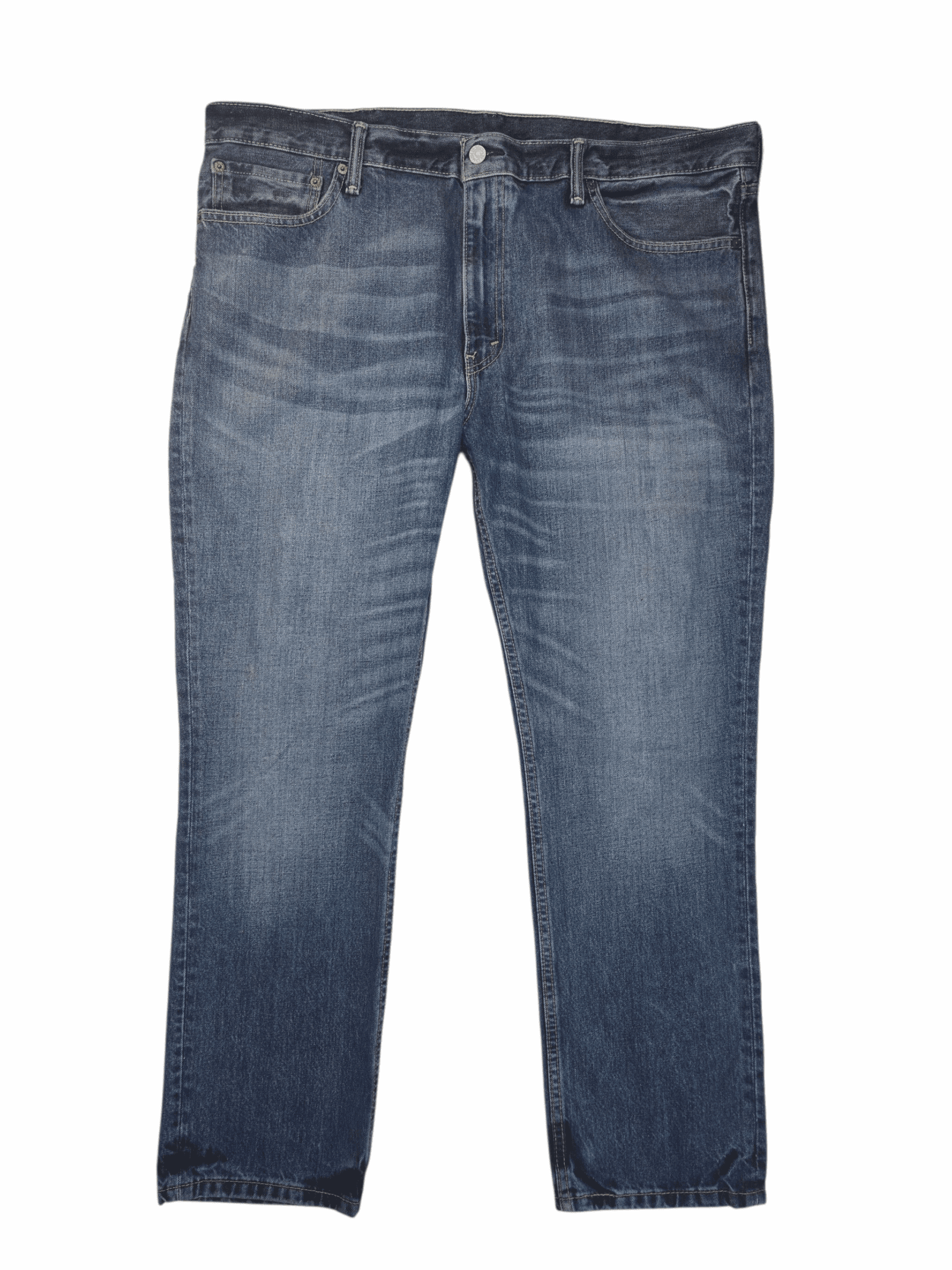 Front view of Levi’s 511 men’s blue straight leg jeans in size 42x30 showing waistband, button closure, and front pockets.