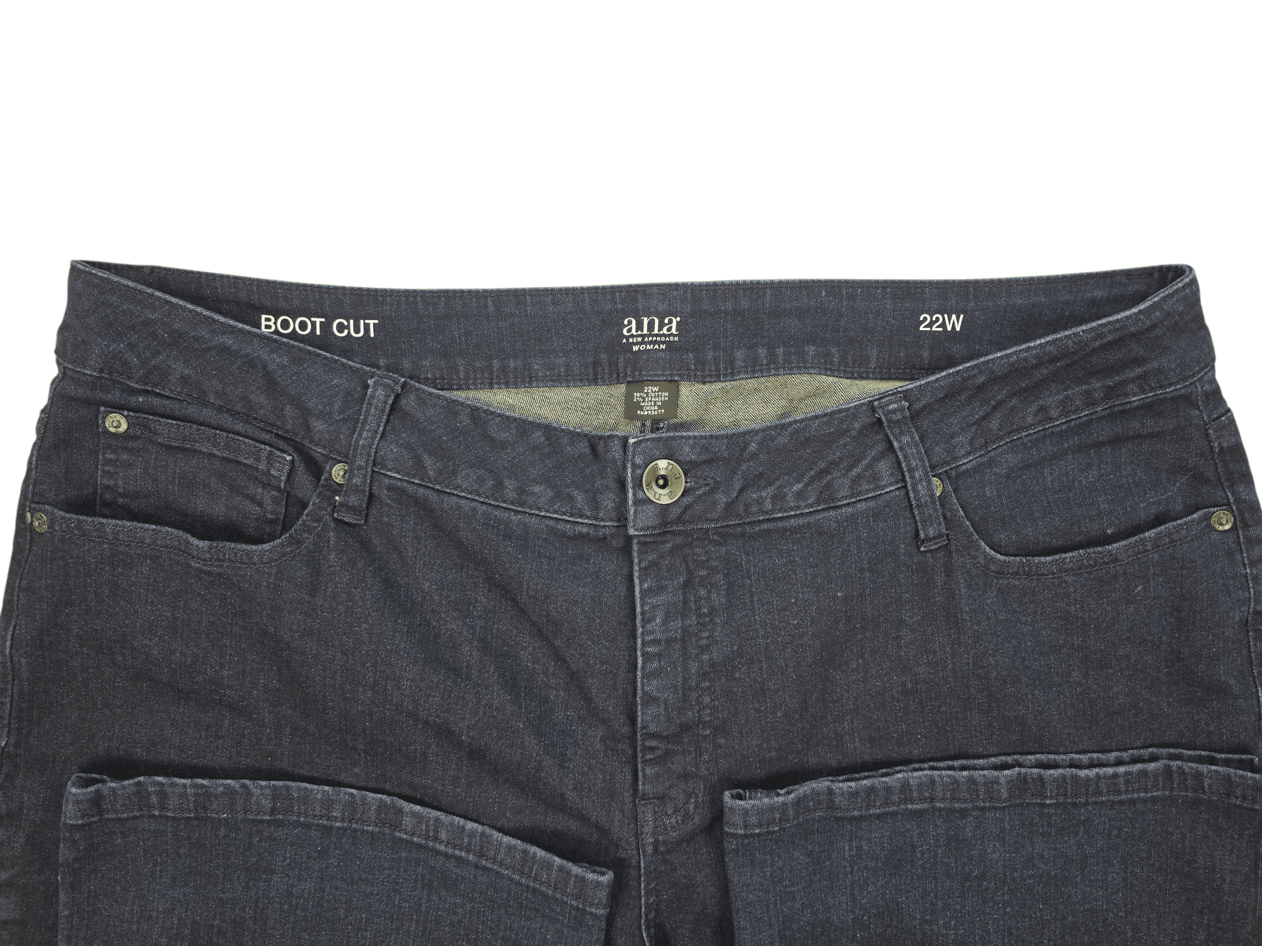 A New Approach brand and size tag on indigo bootcut jeans women’s plus size 22W