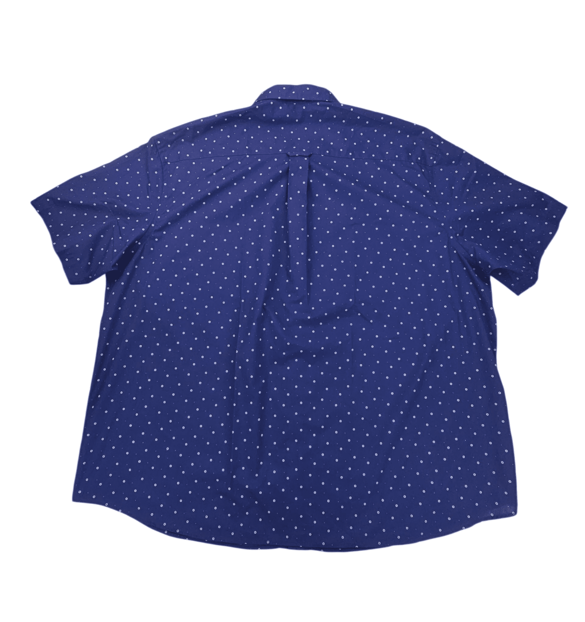 Back view of Saddlebred blue classic fit short sleeve button-up shirt showing yoke seam and full coverage design.