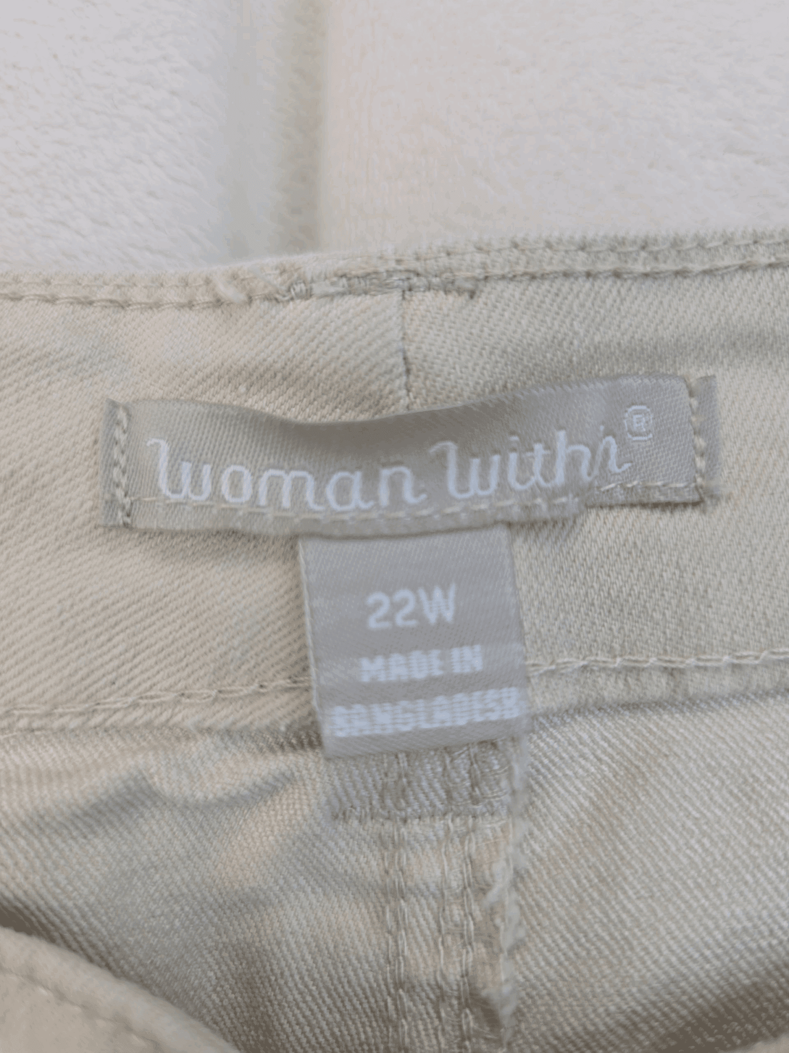 Clothing label showing size 22W and brand Woman Within.