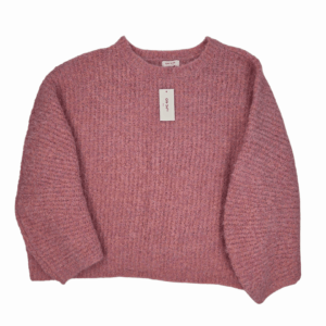 Front view of On 34th pink and purple fuzzy knit pullover sweater in women’s size 4X.