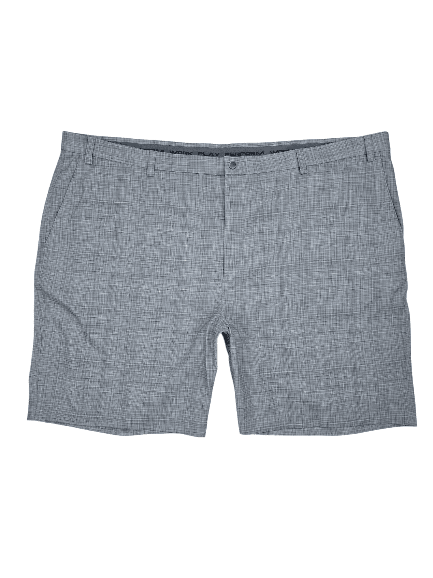 Front view of Roundtree & Yorke Work Play Perform gray plaid shorts men’s size 54B