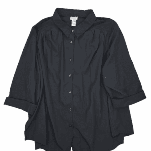 Front view of Only Necessities black button-up shirt in women’s plus size 4X showing collar, button placket, and relaxed fit.