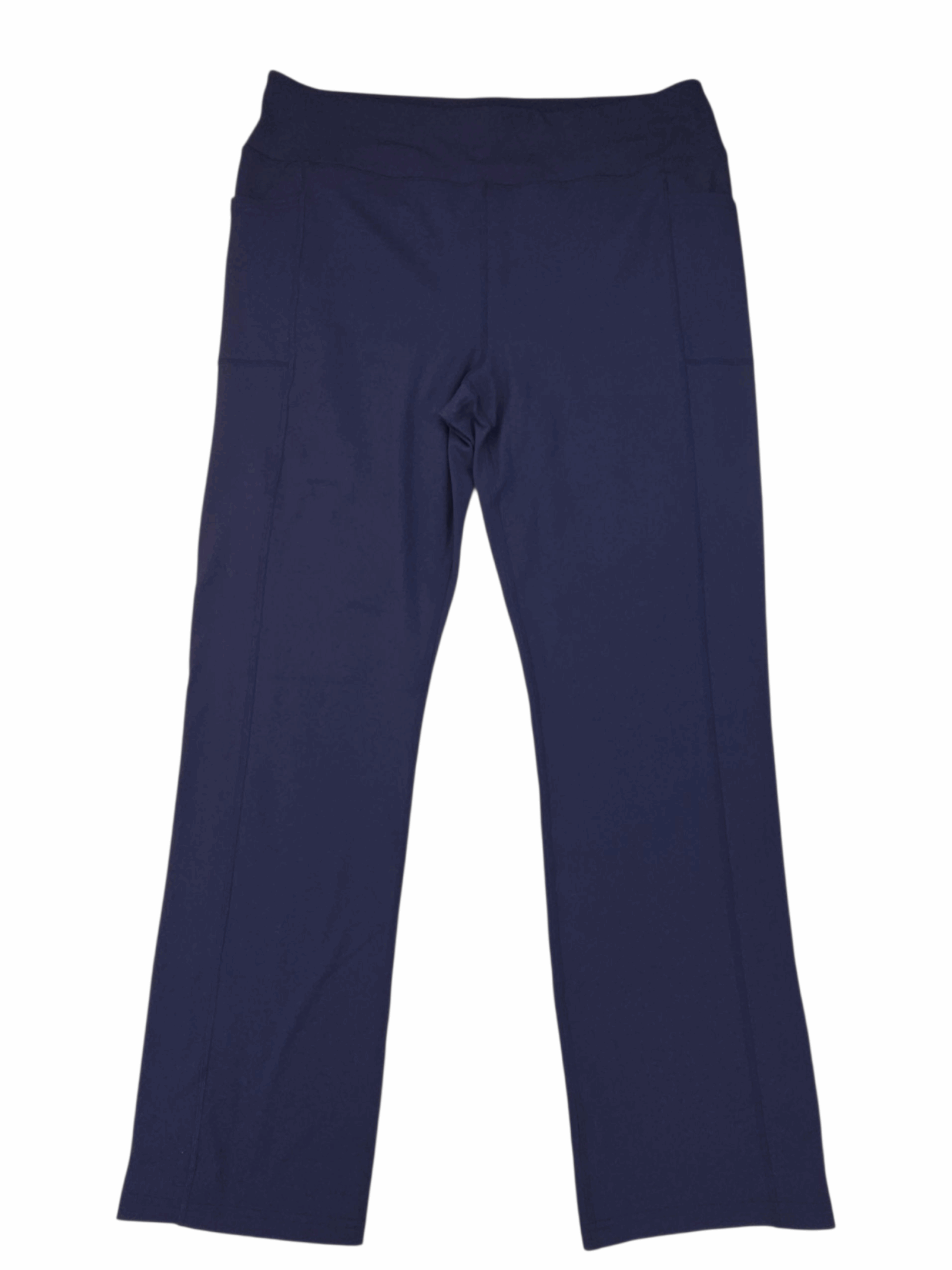 Navy blue straight-leg pants with a clean design.