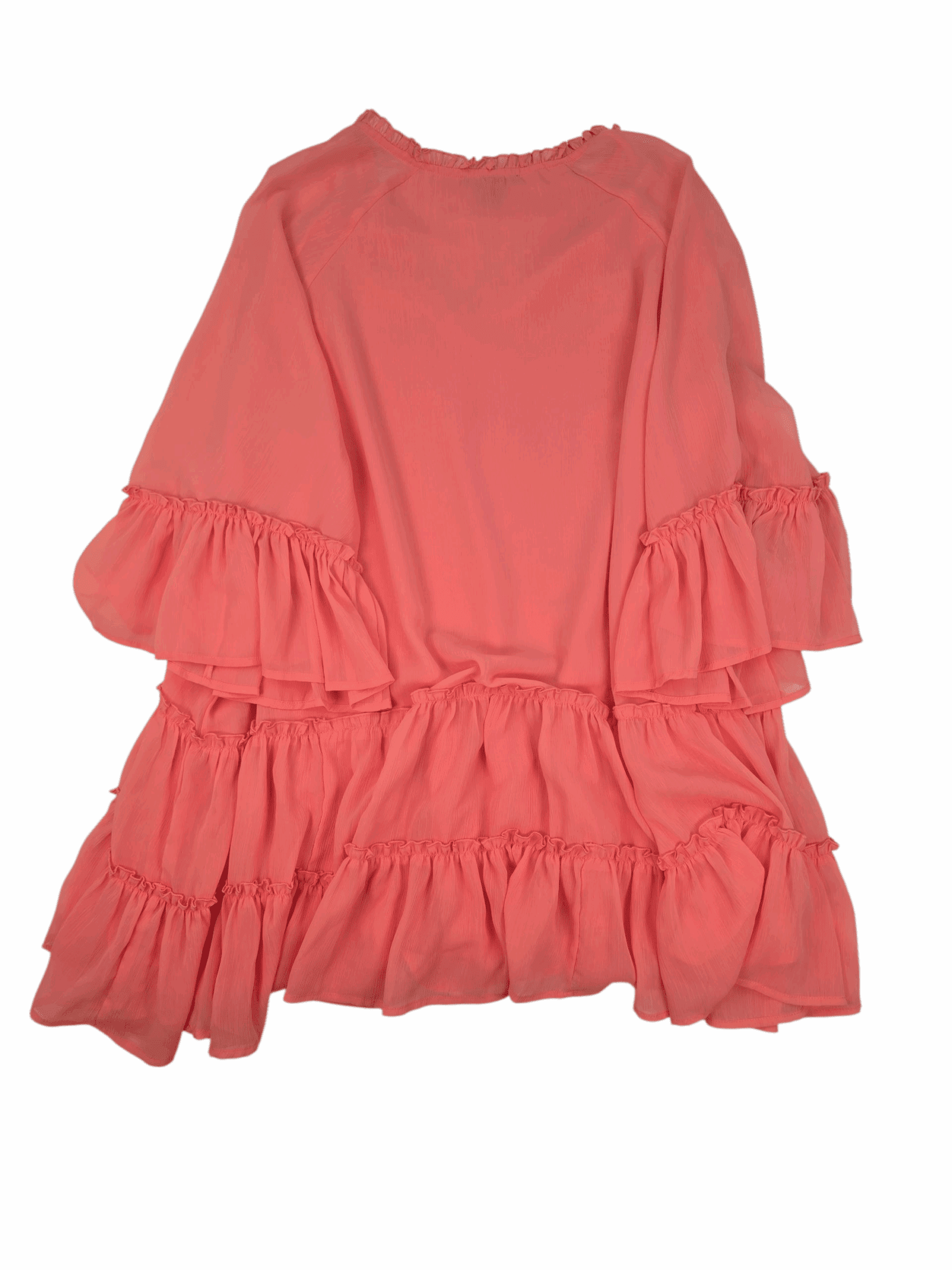 Roaman’s coral ruffle V-neck pullover top women’s plus size 28W – back view