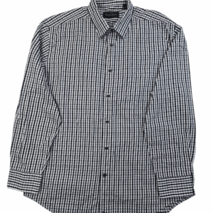 Kenneth Roberts Platinum black and white checked long sleeve shirt men’s size XL – front view