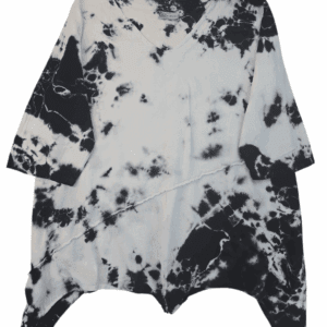 Cottonways black and white tie-dye asymmetrical pullover top size 2X – front view