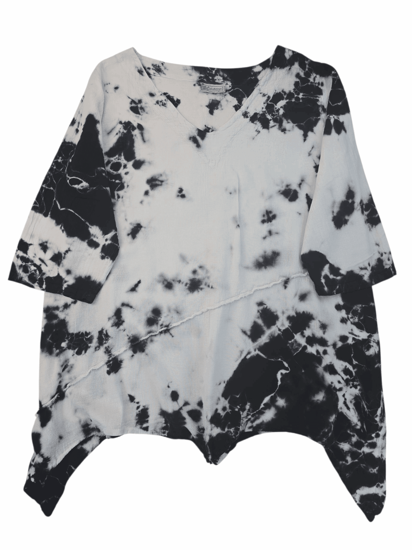 Cottonways black and white tie-dye asymmetrical pullover top size 2X – front view