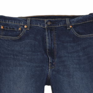 Close-up of Levi’s 505 waistband and button on men’s 40x32 classic fit stretch jeans