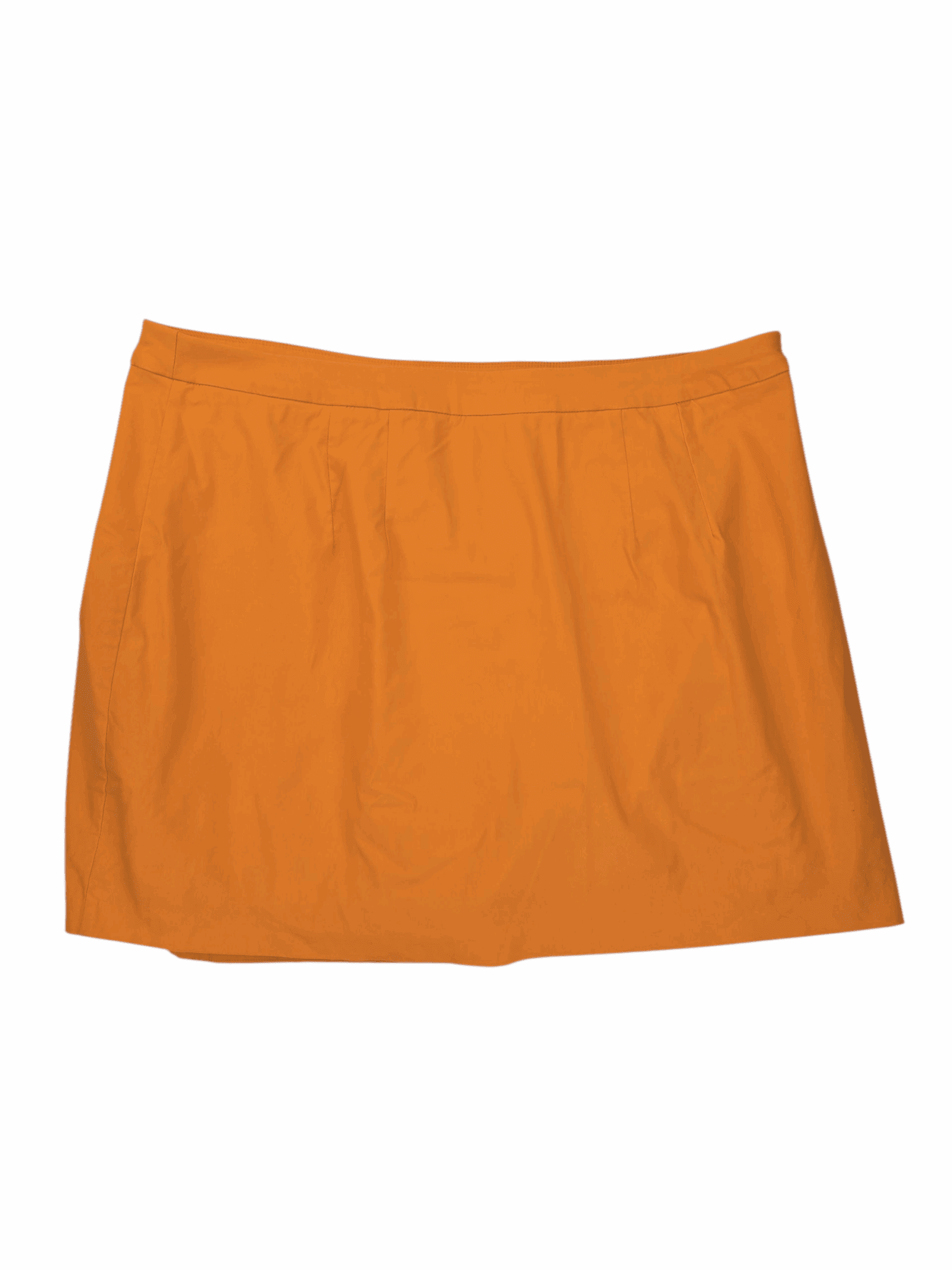 Back view of Cato orange scalloped pull-on skort showing back seams and short lining.