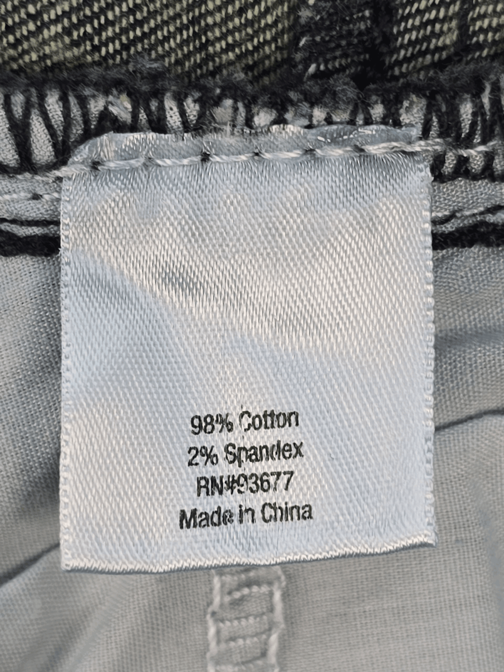 Fabric content tag from A New Approach indigo bootcut jeans women’s plus size 22W