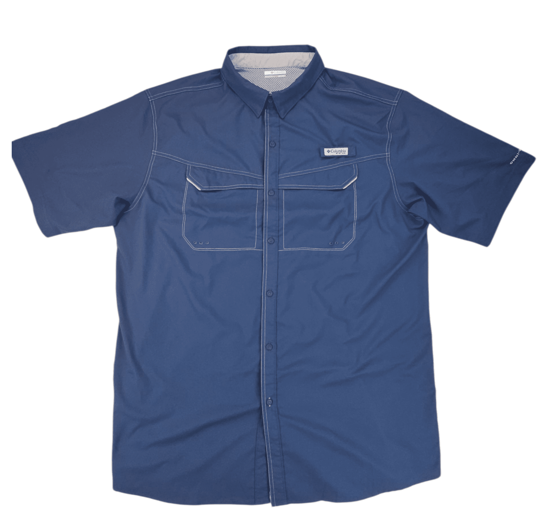 Columbia PFG Omni-Shade blue ripstop short sleeve shirt men’s size 2XT – front view