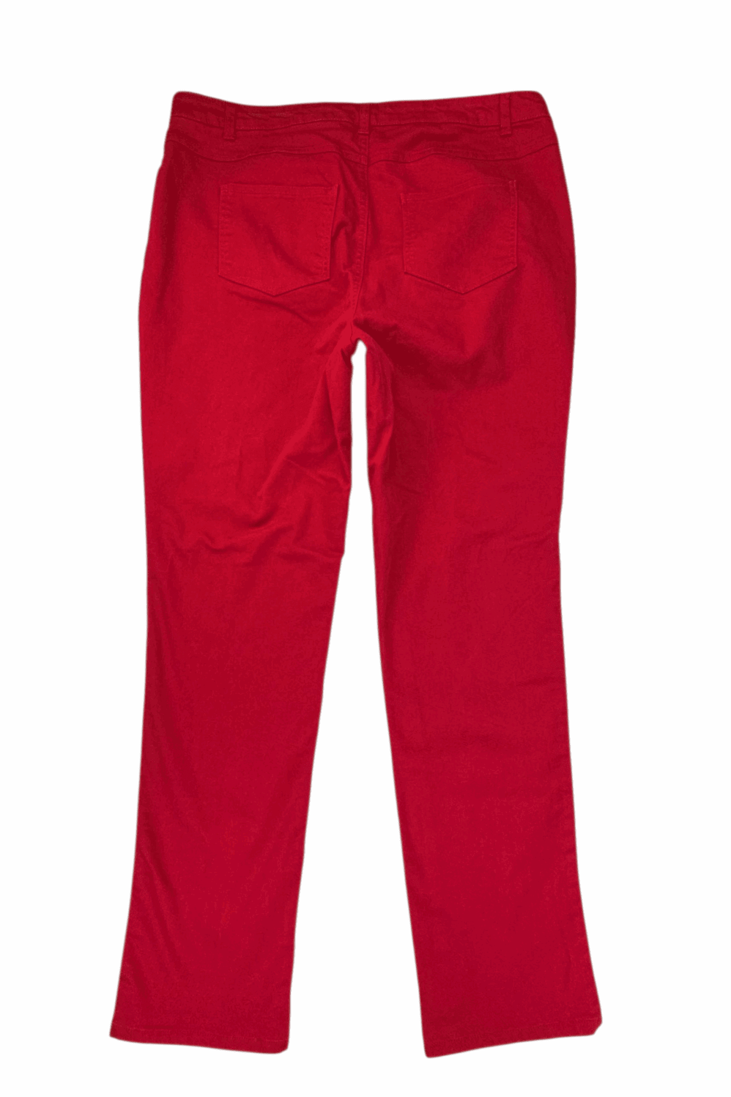 Back view of Woman Within red straight-leg denim jeans women’s size 18WT