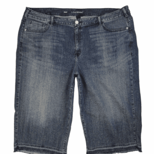 Lane Bryant Women’s Plus Size 26 blue denim cropped pants with raw hem front view