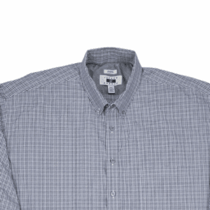 Close-up of collar, buttons, and blue and white pattern on Joseph Abboud button-up shirt men’s size XXL