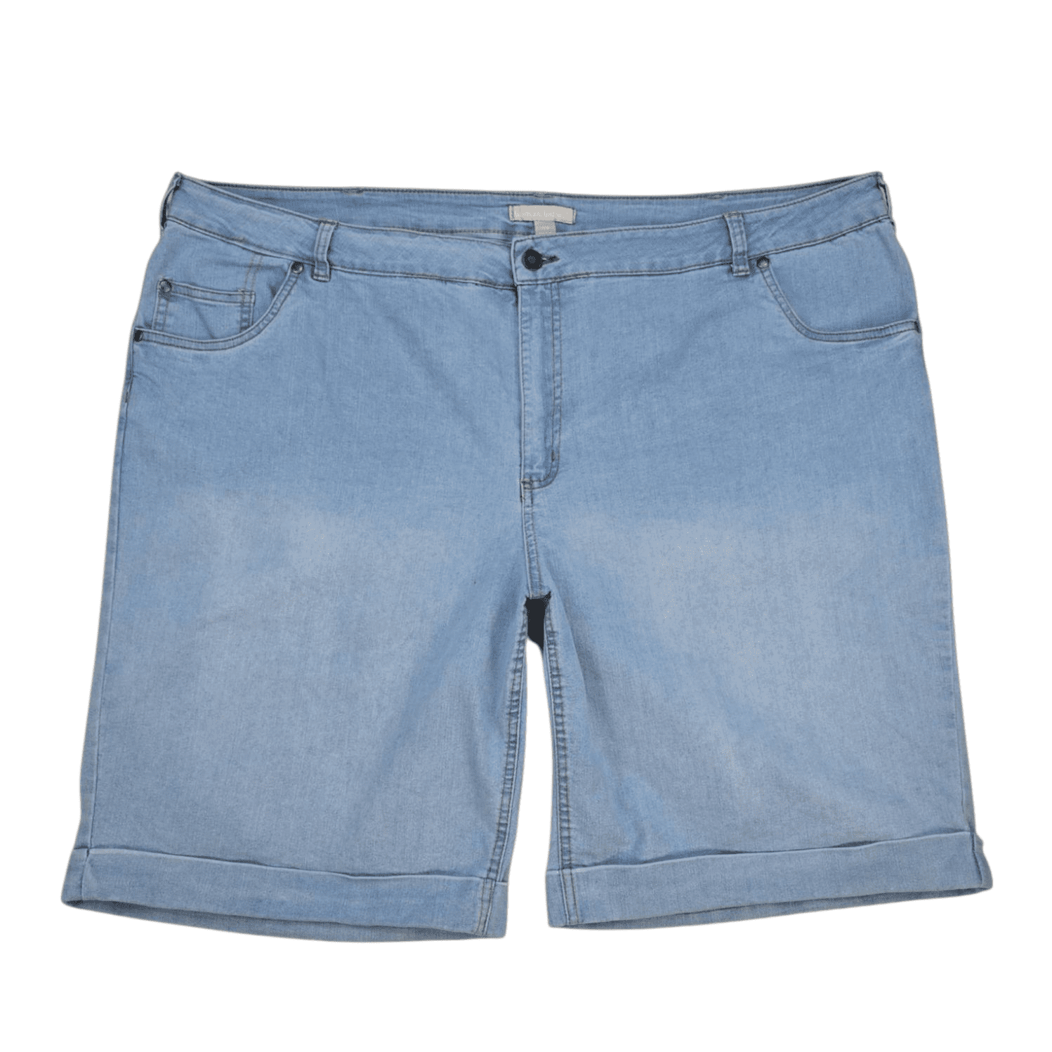 Front view of Woman Within light blue denim cuffed shorts size 22W