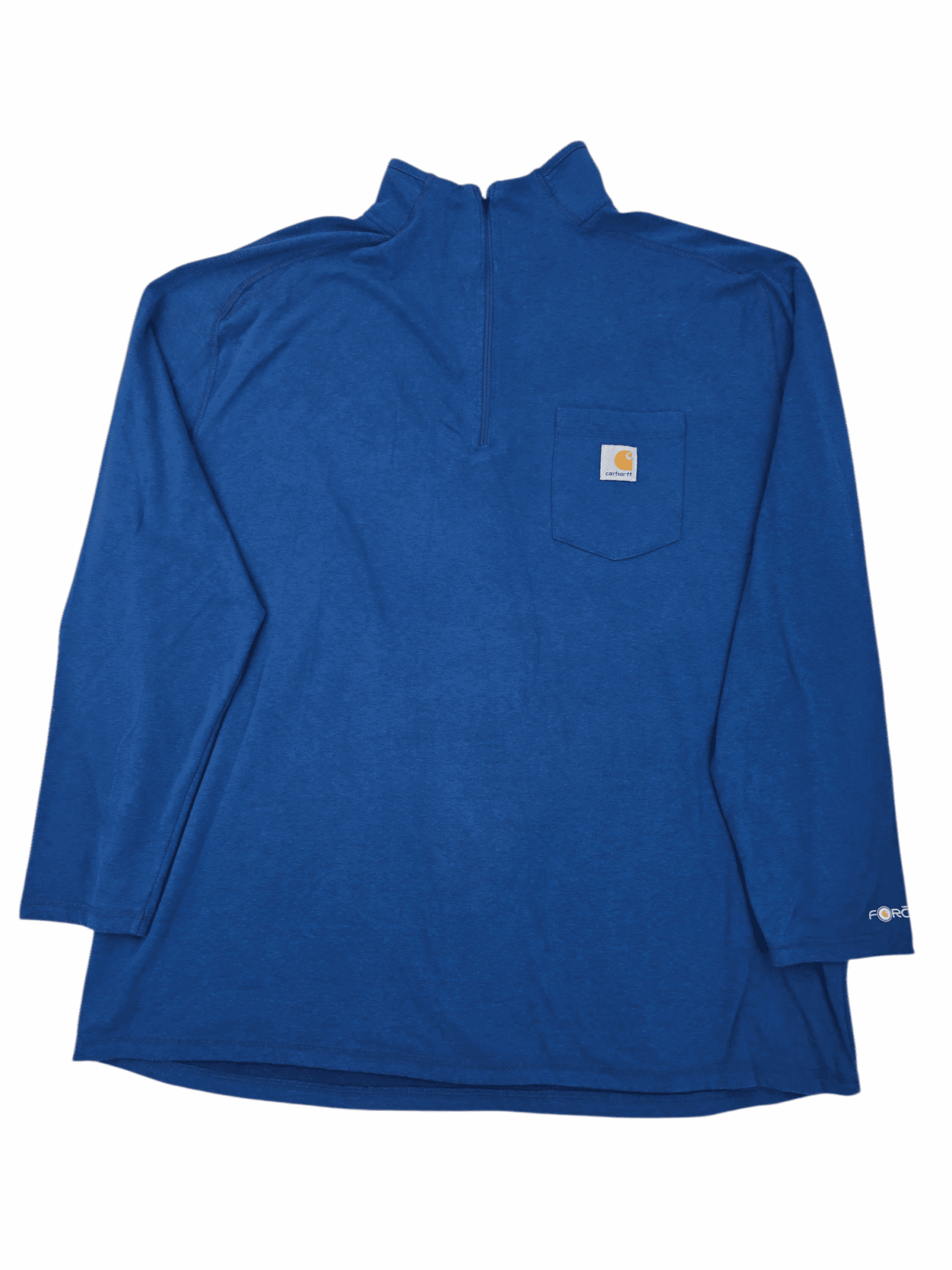 Blue long-sleeve pullover with a quarter zipper and a chest pocket.