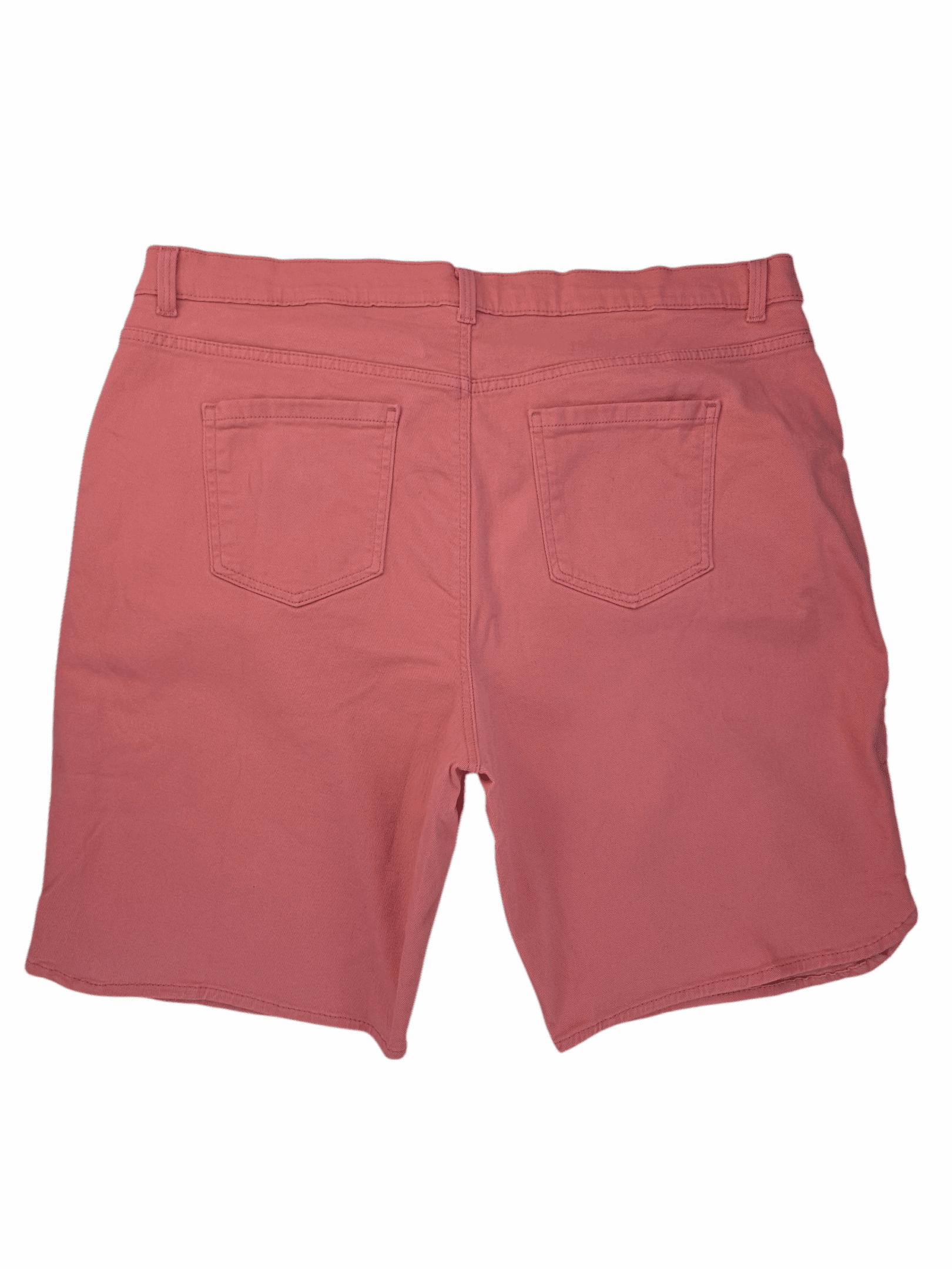 Back view of Gloria Vanderbilt Amanda pink denim shorts showing back pockets and mid-rise waistband.