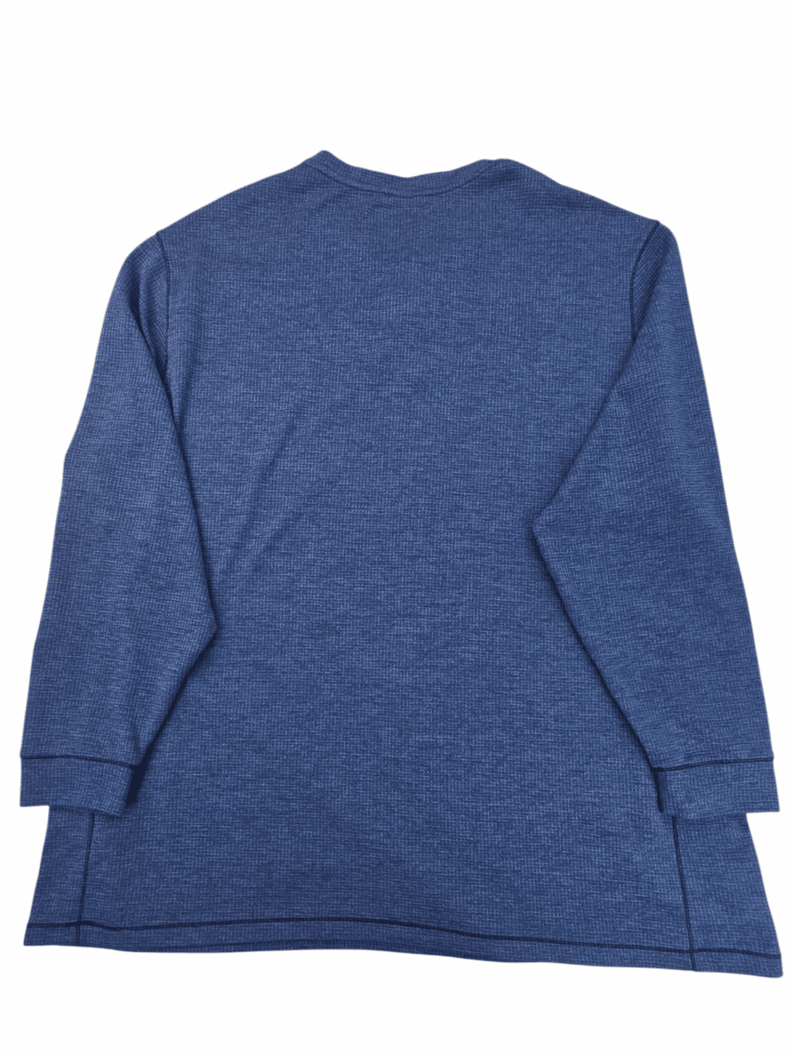 Blue long-sleeve shirt displayed on a white background.