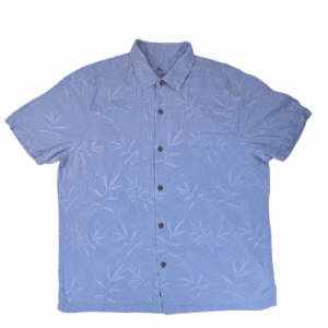 Tommy Bahama soft blue silk-cotton short sleeve button-up shirt men’s size XL – front view