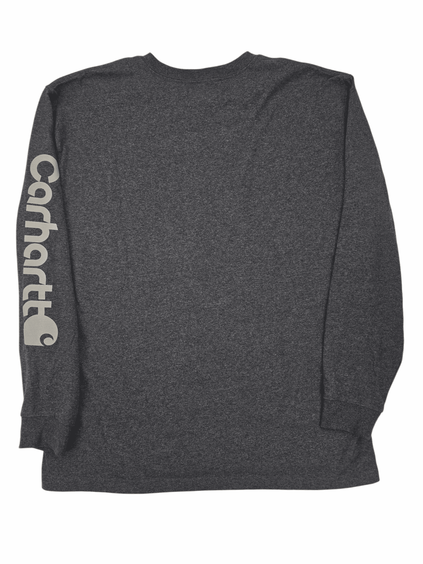Dark gray long-sleeve shirt with 'Carhartt' logo on the sleeve.