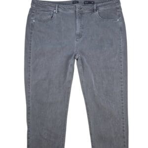 Front view of J. Jill gray high-rise straight leg jeans in women’s size 22W showing waistband, button closure, and front pockets.
