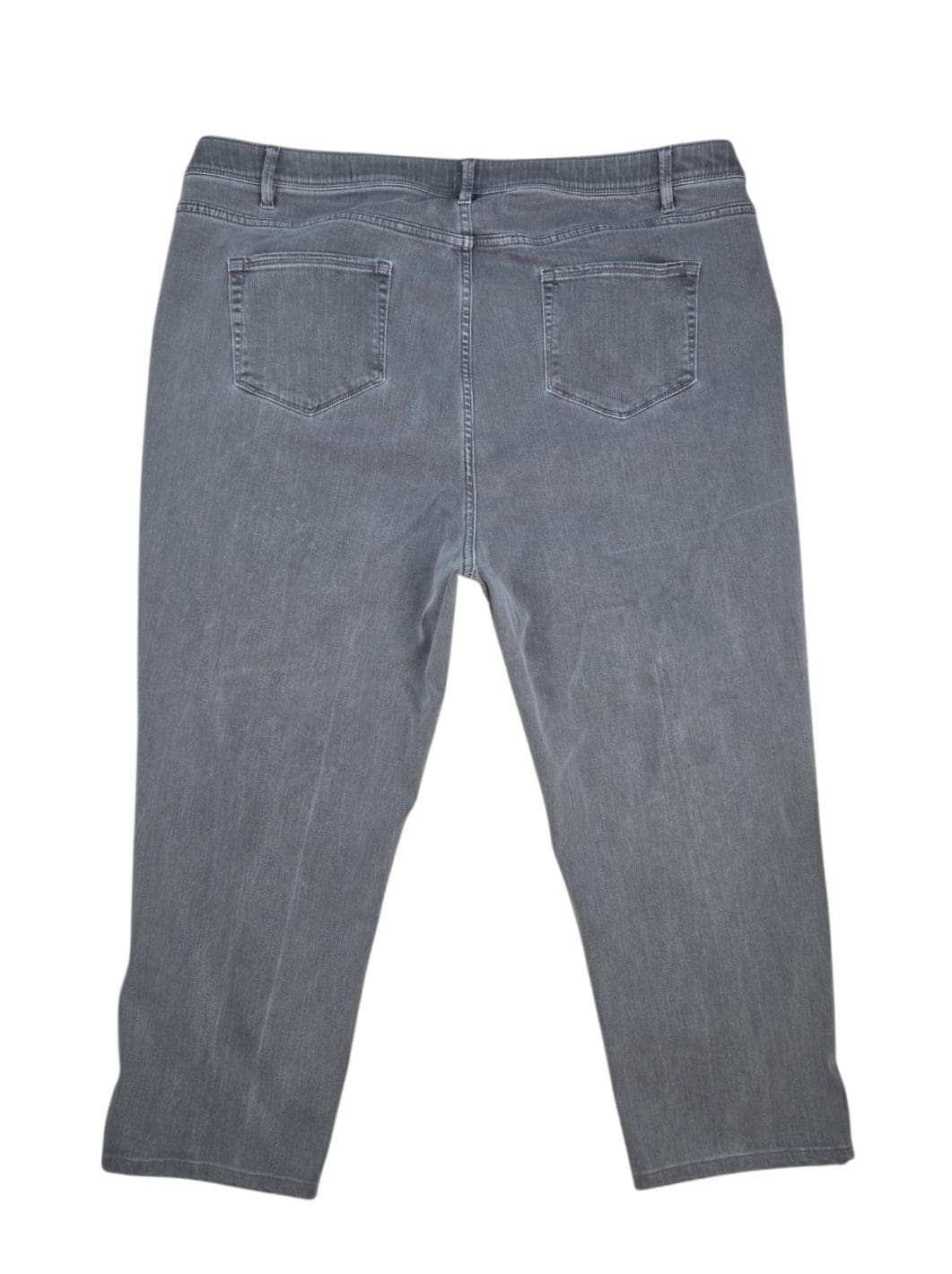 Back view of J. Jill gray high-rise straight leg jeans showing back pockets and smooth seams.