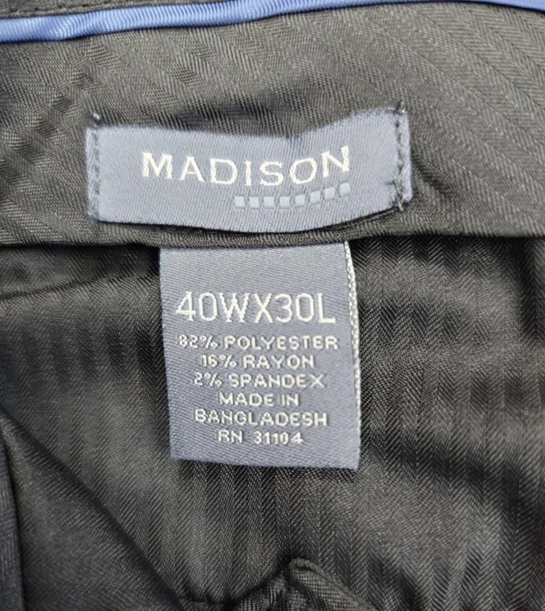 Madison blue dress slacks material content label