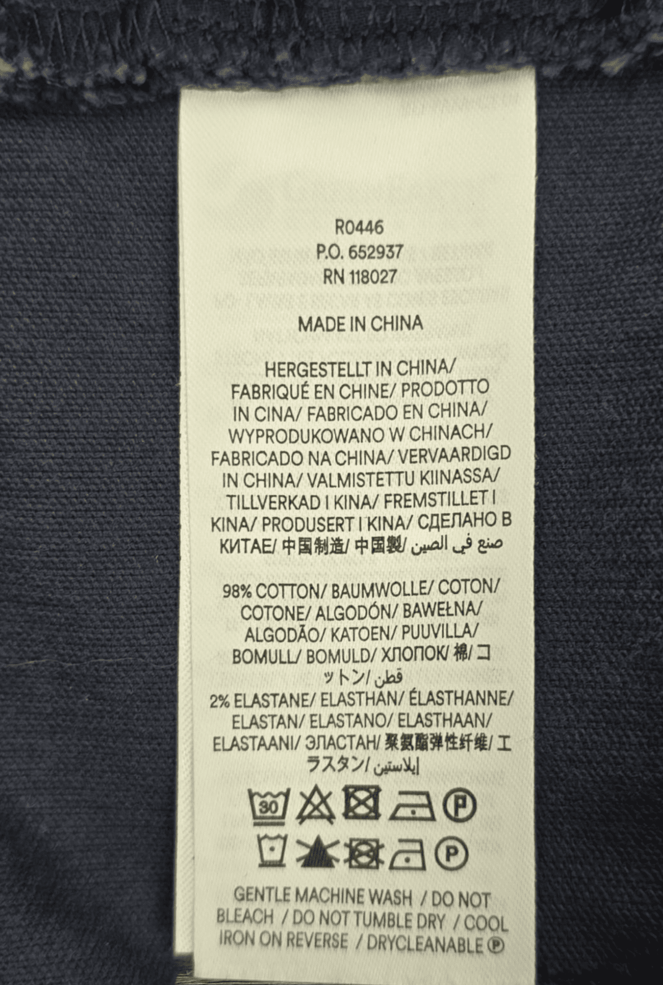 Boden black corduroy tapered leg pants material content label