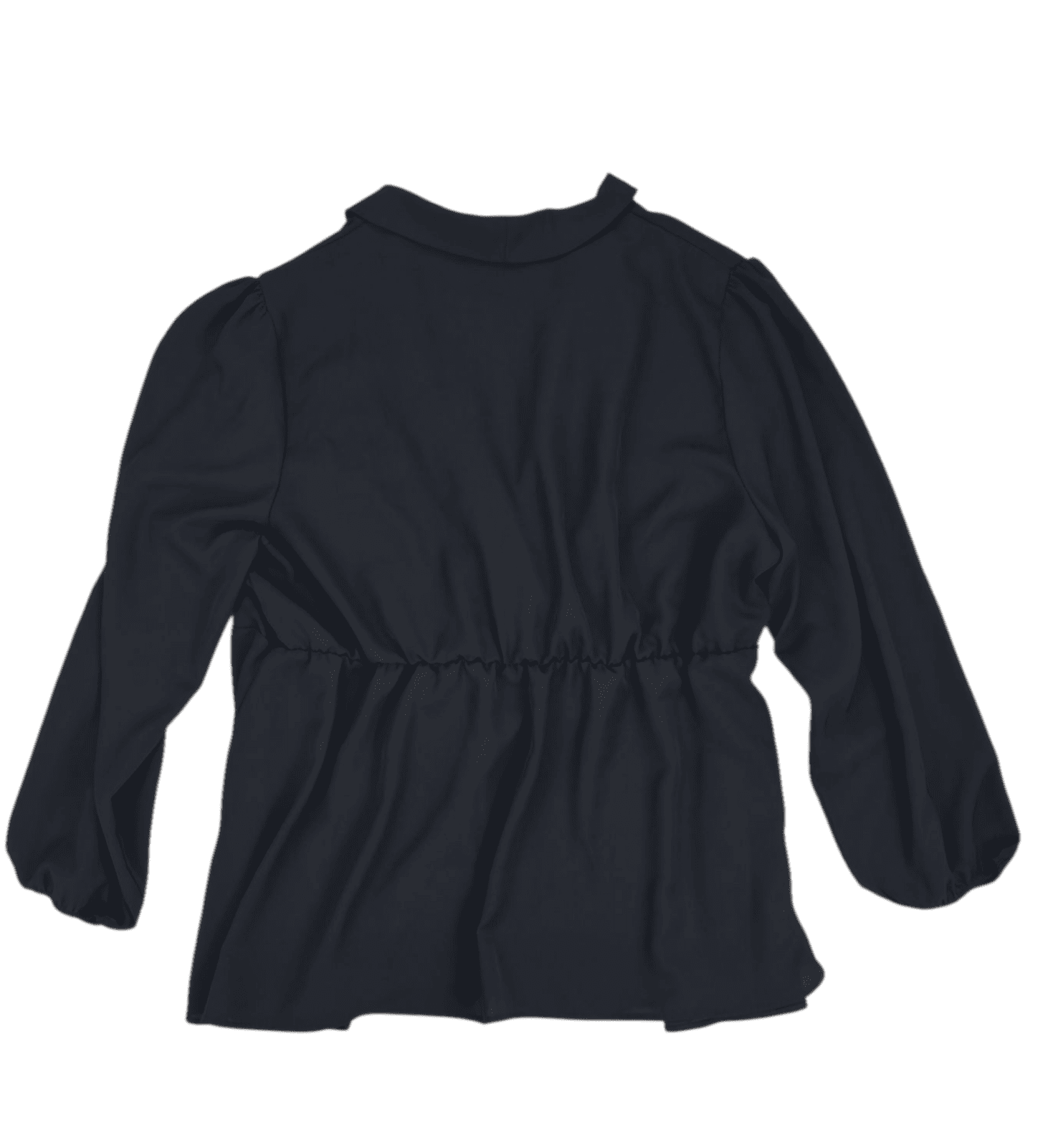 Back view of Bloom Chic black long sleeve cross-cut puff sleeve top size 22/24