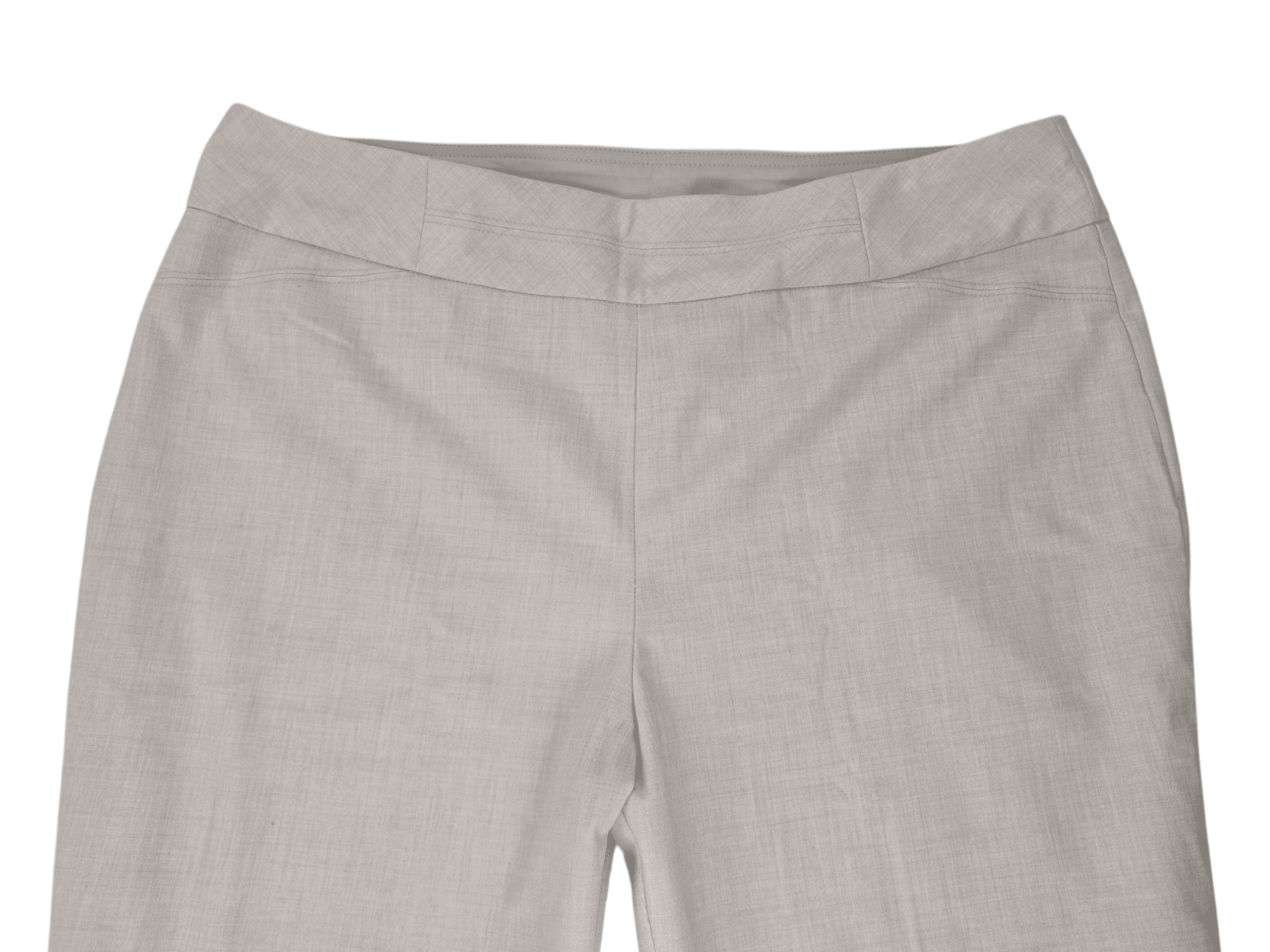 Close-up of waistband and stitching on Investments tan tapered leg pull-on ankle pants size 16