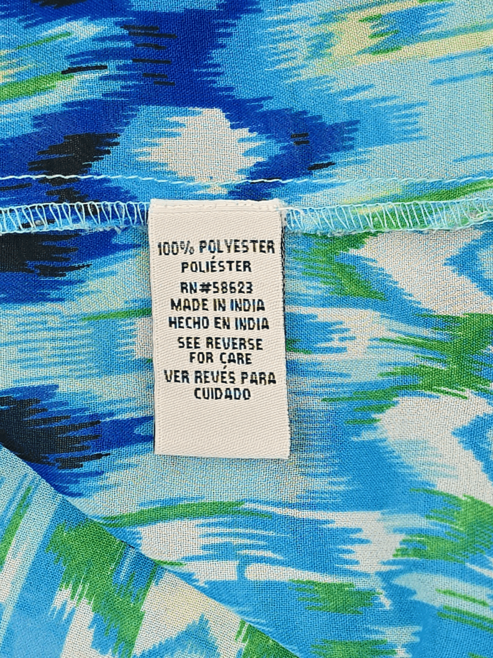 Claudia Richard blue green yellow semi-sheer pleated tank top material content label