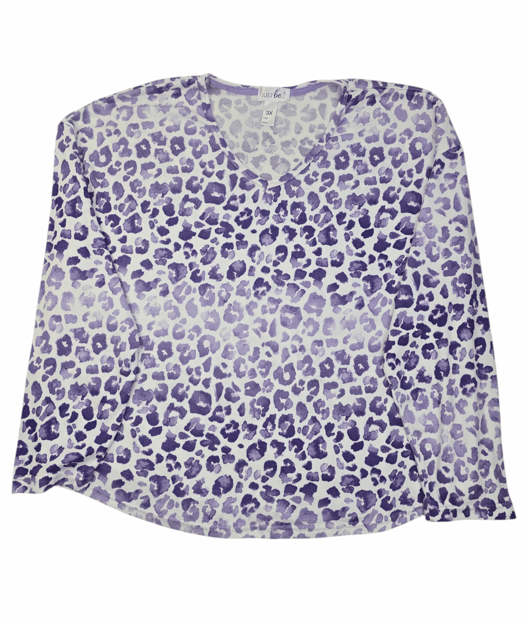 Just Be women’s 3X purple and white animal print knit sweater front view
