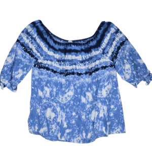 Front view of NAIF blue tie-dye on off-shoulder pullover top size 1X